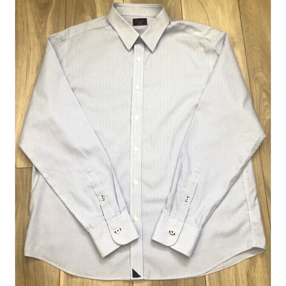 UNTUCKit Bordeaux Wrinkle Free Button Down Shirt Mens XL Blue White Stripe Cotto